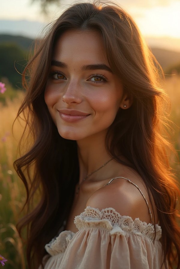 Нежная брюнетка на фоне природы Нежная брюнетка на фоне природы