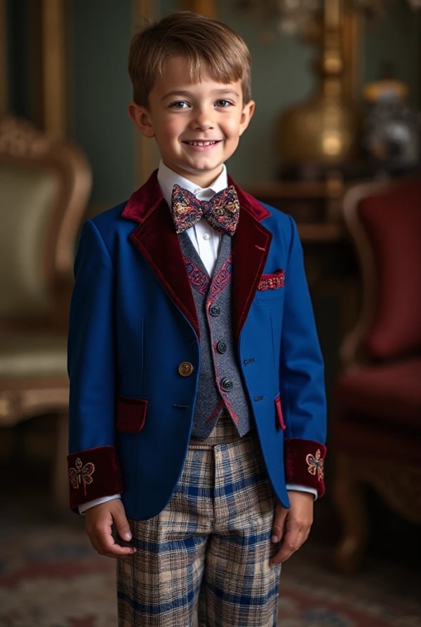 Малыш в ярком комбинированном костюме для особых случаев Малыш в ярком комбинированном костюме для особых случаев