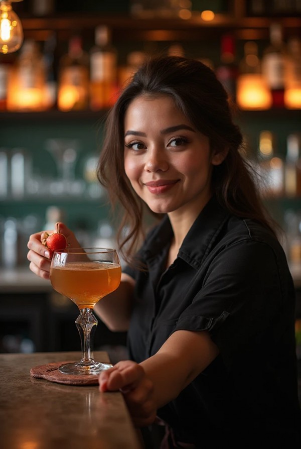 Привлекательная девушка запускает свой бар с коктейлями Привлекательная девушка запускает свой бар с коктейлями