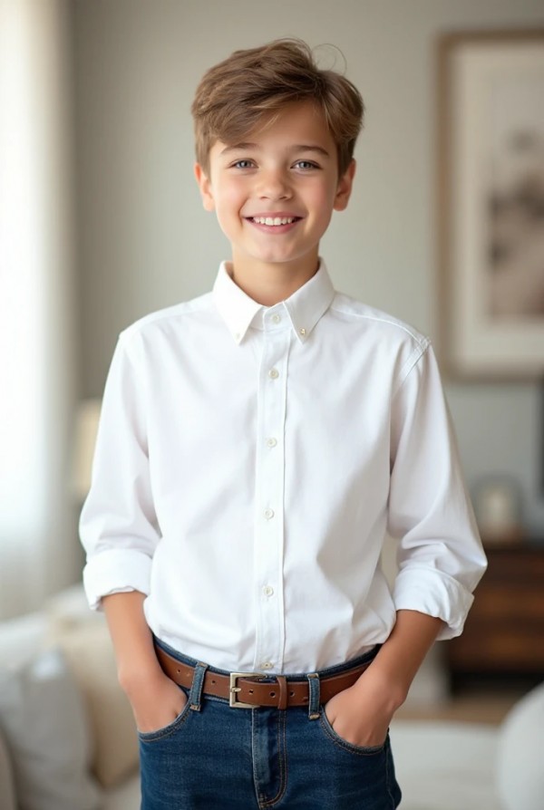 Мальчик в классической рубашке и джинсах для семейных фото Мальчик в классической рубашке и джинсах для семейных фото