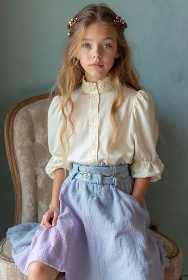 Девочка в модной блузке и юбке для фотосессии Девочка в модной блузке и юбке для фотосессии