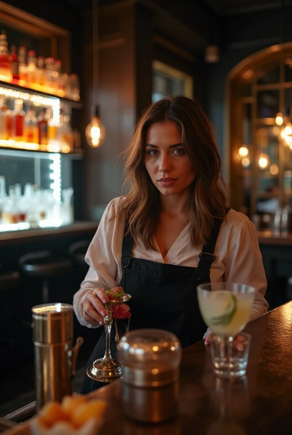 Привлекательная девушка запускает свой бар с коктейлями Привлекательная девушка запускает свой бар с коктейлями