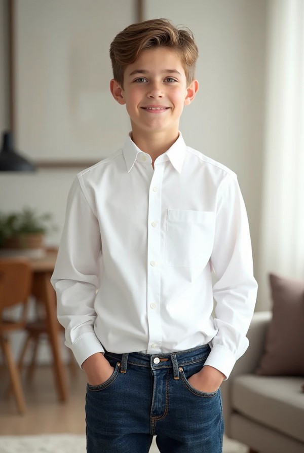 Мальчик в классической рубашке и джинсах для семейных фото Мальчик в классической рубашке и джинсах для семейных фото