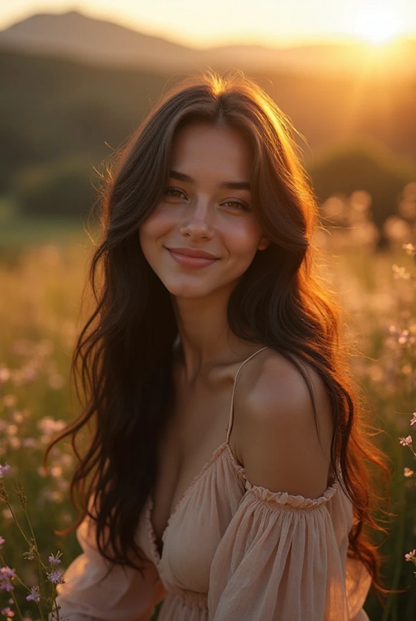 Нежная брюнетка на фоне природы Нежная брюнетка на фоне природы