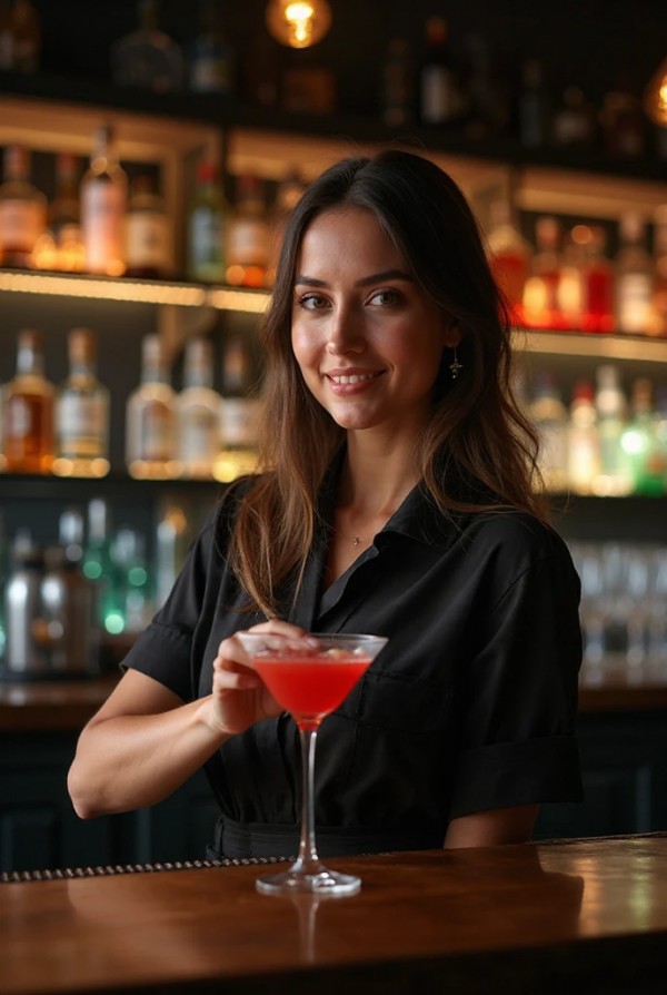 Привлекательная девушка запускает свой бар с коктейлями Привлекательная девушка запускает свой бар с коктейлями