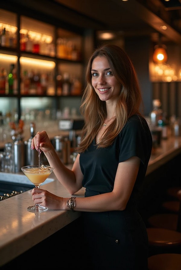 Привлекательная девушка запускает свой бар с коктейлями Привлекательная девушка запускает свой бар с коктейлями