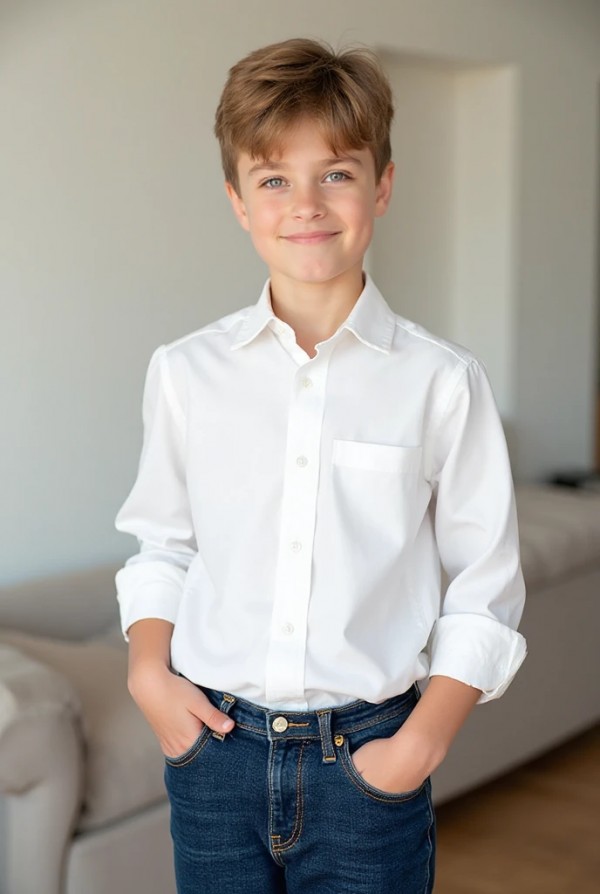 Мальчик в классической рубашке и джинсах для семейных фото Мальчик в классической рубашке и джинсах для семейных фото