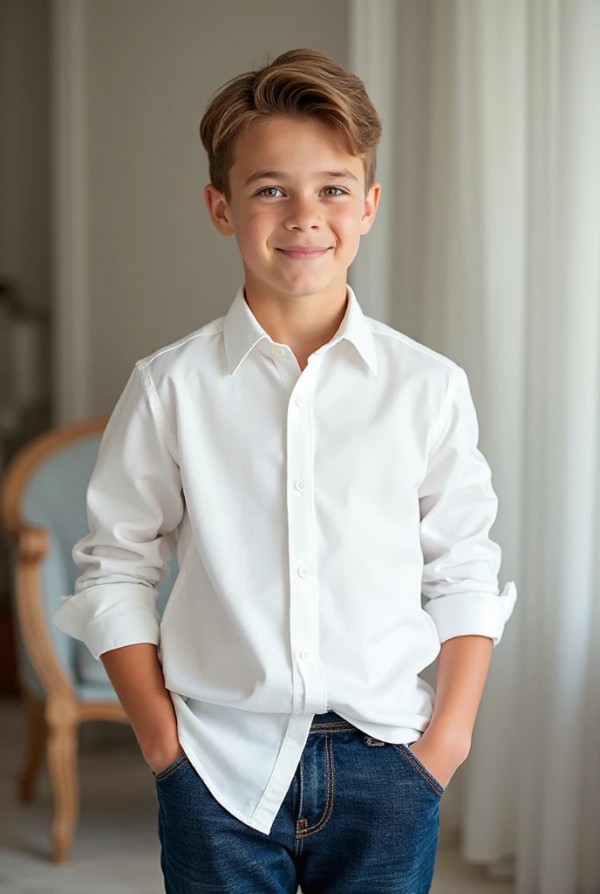 Мальчик в классической рубашке и джинсах для семейных фото Мальчик в классической рубашке и джинсах для семейных фото