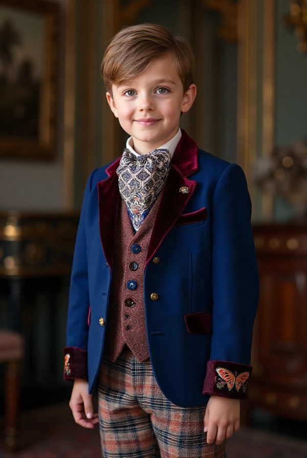 Малыш в ярком комбинированном костюме для особых случаев Малыш в ярком комбинированном костюме для особых случаев