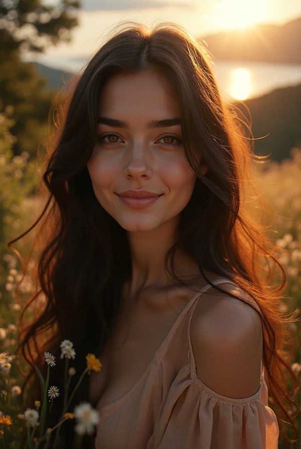 Нежная брюнетка на фоне природы Нежная брюнетка на фоне природы
