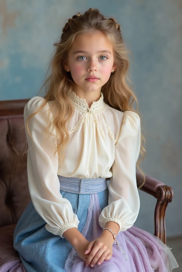 Девочка в модной блузке и юбке для фотосессии Девочка в модной блузке и юбке для фотосессии