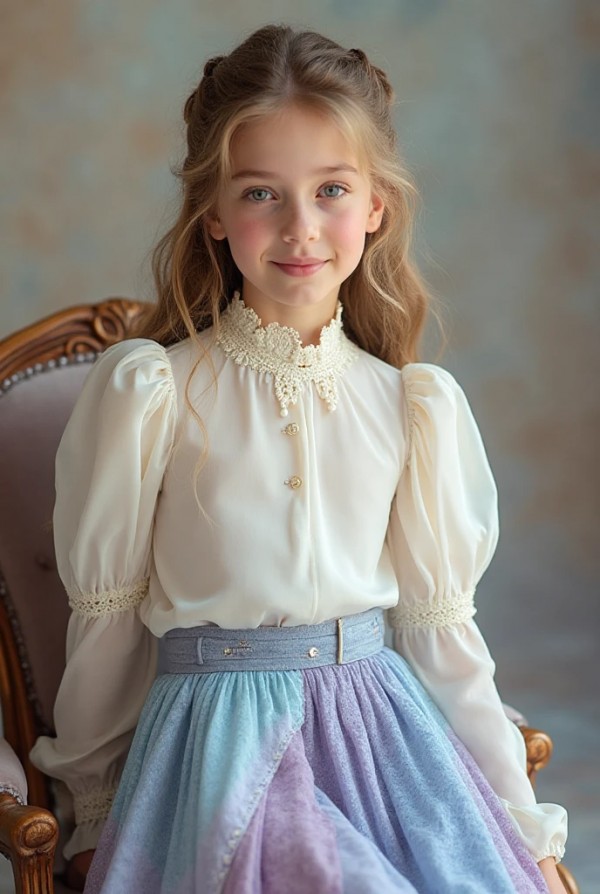 Девочка в модной блузке и юбке для фотосессии Девочка в модной блузке и юбке для фотосессии