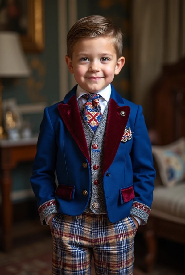 Малыш в ярком комбинированном костюме для особых случаев Малыш в ярком комбинированном костюме для особых случаев