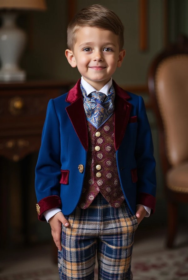 Малыш в ярком комбинированном костюме для особых случаев Малыш в ярком комбинированном костюме для особых случаев