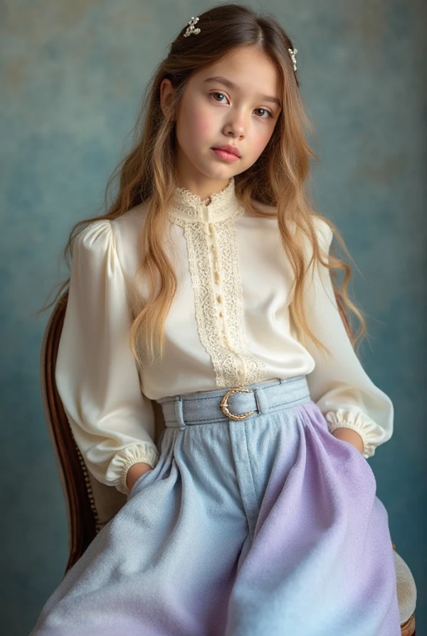 Девочка в модной блузке и юбке для фотосессии Девочка в модной блузке и юбке для фотосессии