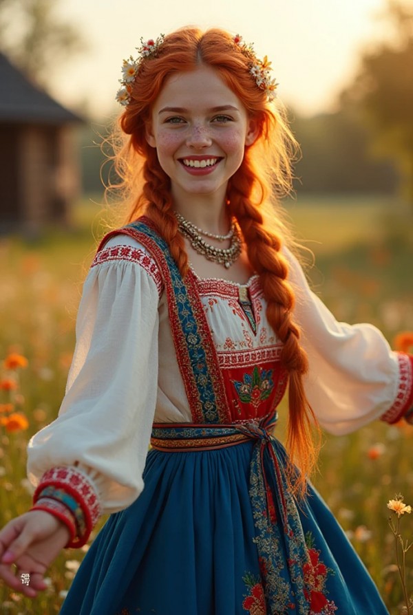 Энергичная рыжая в национальной одежде Энергичная рыжая в национальной одежде