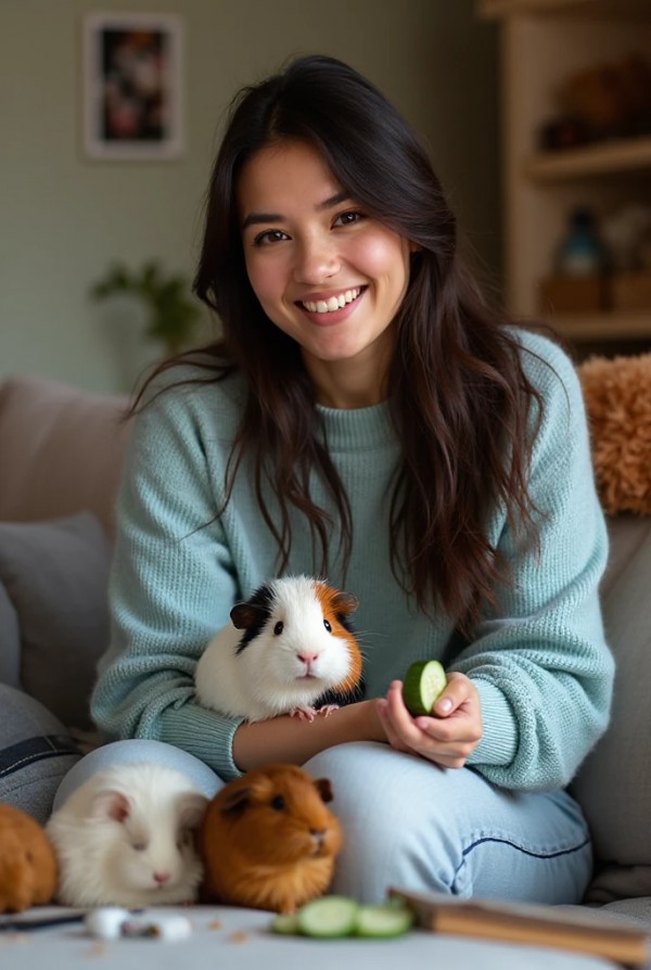 Темноволосая девушка делится секретами ухода за морскими свинками Темноволосая девушка делится секретами ухода за морскими свинками