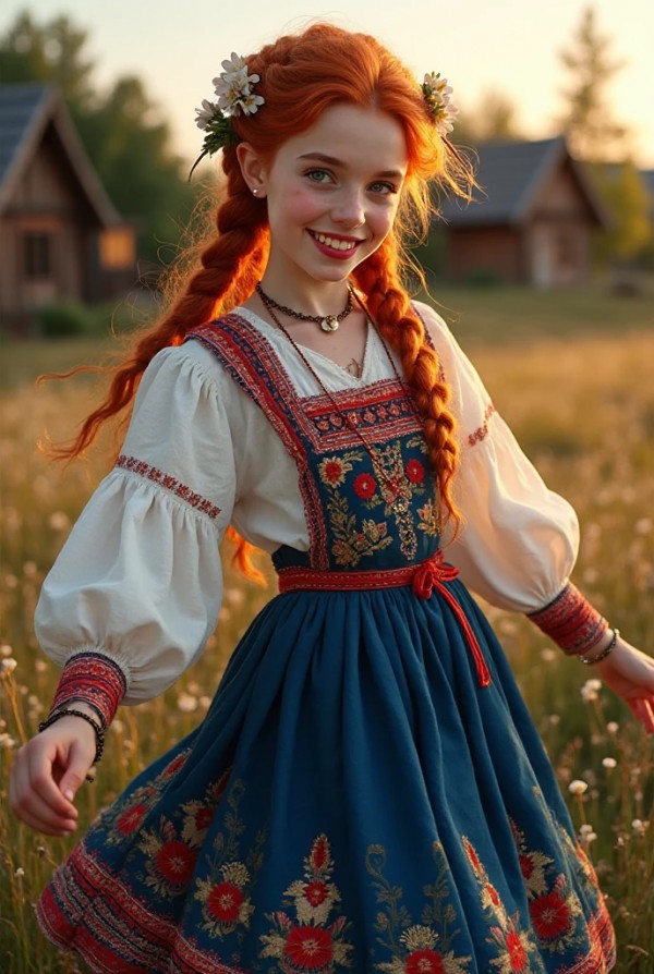 Энергичная рыжая в национальной одежде Энергичная рыжая в национальной одежде